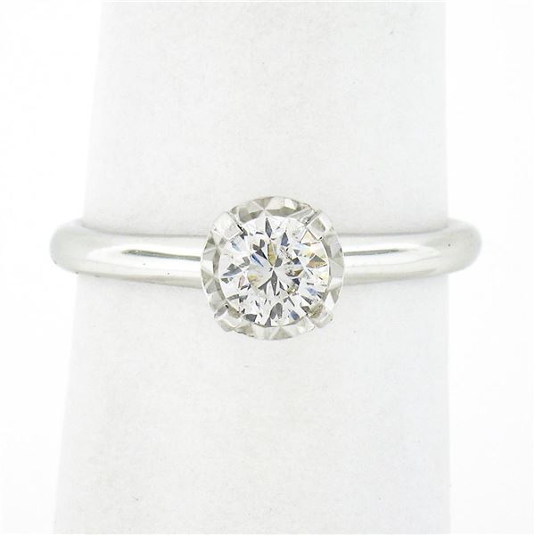 14K White Gold 0.46 ctw Prong Illusion Set Round Diamond Solitaire Engagement Ri