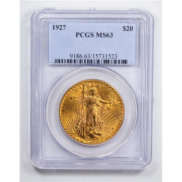 1927 $20 Double Eagle Gold Coin PCGS MS63