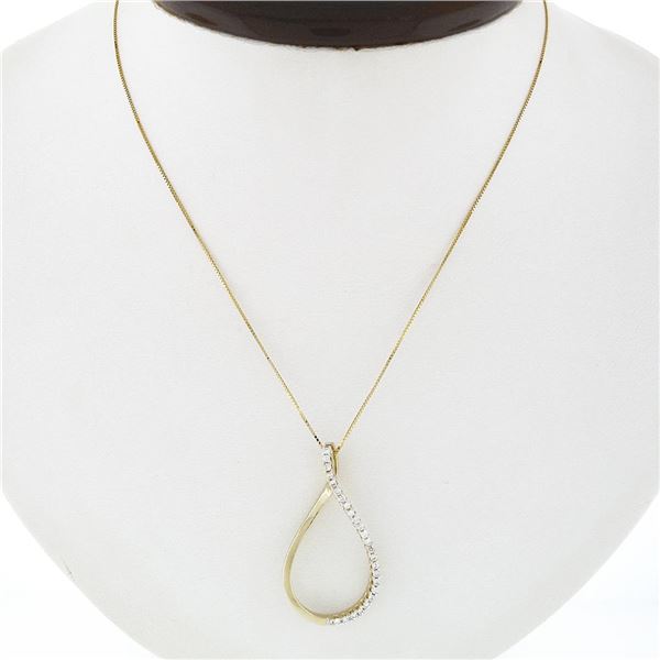 14K Yellow Gold .30 ctw Diamond Open Tear Drop Infinity Loop Pendant 20" Box Cha