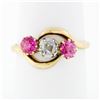 Image 1 : Antique Victorian 18K Gold 1.18 ctw Diamond & European Pink Sapphire 3 Stone Rin
