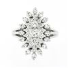 Image 3 : Vintage 14K White Gold 1.03 ctw Prong Diamond Navette Shape Tiered Cluster Ring