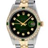 Image 2 : Rolex Mens 2 Tone Green Vignette Diamond Datejust Wristwatch 36MM