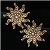 Image 2 : Antique Victorian 14K Yellow Gold Seed Pearl Large Domed Starburst Stud Earrings