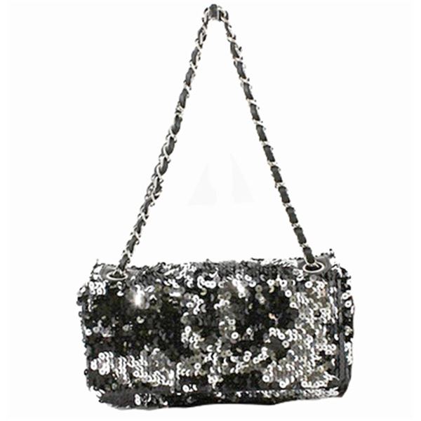 Chanel Black Silver-tone Sequin Leather Summer Night Single Flap Shoulder Bag