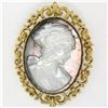 Image 2 : Vintage 14K Gold Carved White on Black Mother of Pearl Cameo Pin Brooch Pendant