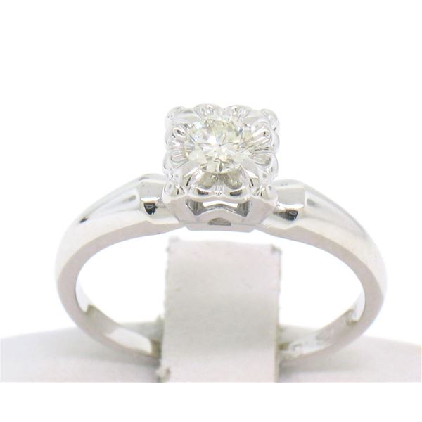 Vintage 14k White Gold 0.18 ctw Round Diamond Illusion Set Solitaire Ring