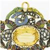 Image 7 : Vintage 14k Gold Oval Citrine Multi Color Enamel Serpent Snake Brooch Pendant