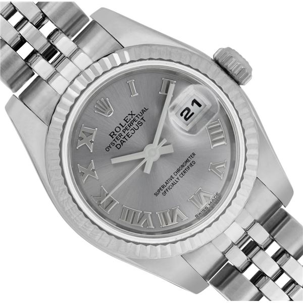 Rolex Ladies Quickset Silver Roman White Gold Bezel With Hidden Clasp Jubilee Ba