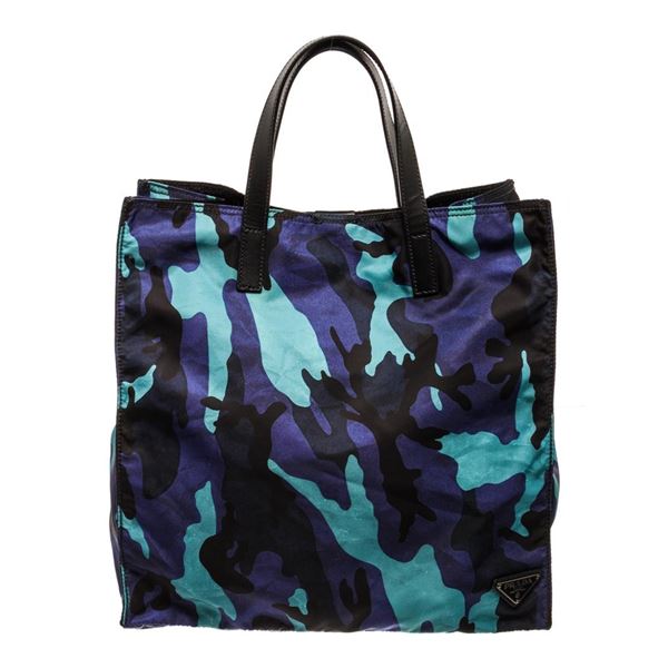 Prada Blue Camo Nylon Tote Bag