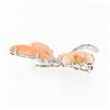 Image 5 : Vintage 18K White Gold Custom Cut Coral & 0.25 ctw Diamond Dragonfly Pin Brooch