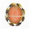 Image 3 : Antique 10k Yellow Gold Oval Carved Coral Cameo Twisted Frame Brooch Pin Pendant