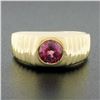 Image 2 : Mens 14k Gold 1.50 ctw Round Burnish Bezel Rhodolite Garnet Solitaire Grooved Ri