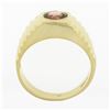 Image 7 : Mens 14k Gold 1.50 ctw Round Burnish Bezel Rhodolite Garnet Solitaire Grooved Ri