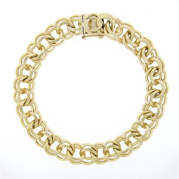 Vintage 14K Yellow Gold 6" Double Loop Open Ring Link Charm Chain Bracelet