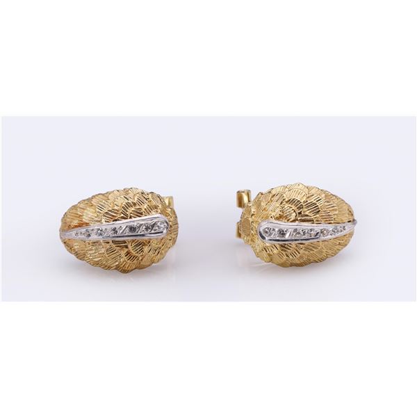 Pair Italian 18K Gold & Diamond Earrings