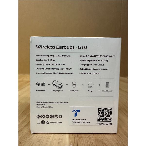 Lot of 1 Pair of Wireless Bluetooth Earbuds G10 - NEW