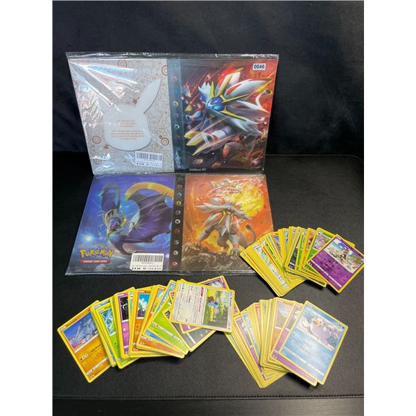 Lot of 2 Pokemon Card Storage Binders with 100+ Assorted Authentic Pokemon TCG Cards - New!