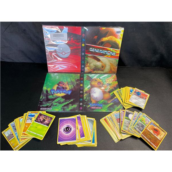 Lot of 2 Pokemon Card Storage Binders with 100+ Assorted Authentic Pokemon TCG Cards - New!