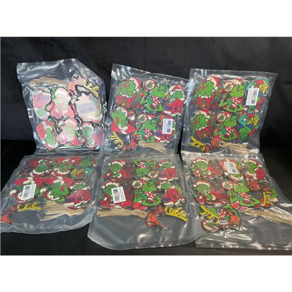 Lot of 6 Packs of "The Grinch" Themed Wooden Christmas Ornaments - 20PCS each - New!