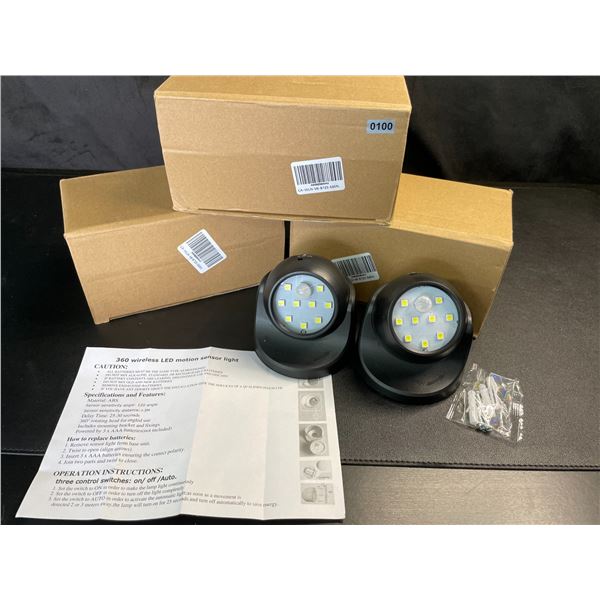 Lot of 3 Boxes of 360-Degree Wireless LED Motion Sensor Lights - 2 Per Box/8 Total - Brand New!