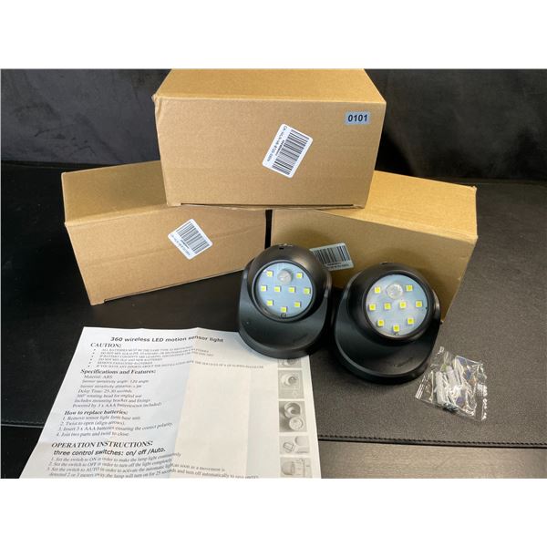 Lot of 3 Boxes of 360-Degree Wireless LED Motion Sensor Lights - 2 Per Box/8 Total - Brand New!