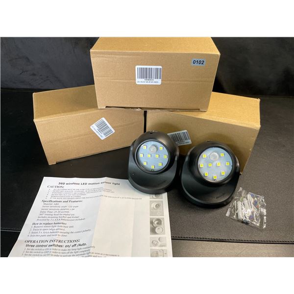 Lot of 3 Boxes of 360-Degree Wireless LED Motion Sensor Lights - 2 Per Box/8 Total - Brand New!