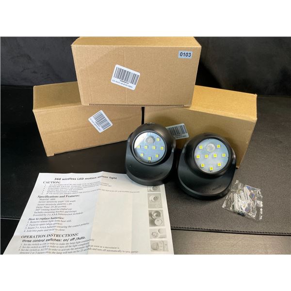 Lot of 3 Boxes of 360-Degree Wireless LED Motion Sensor Lights - 2 Per Box/8 Total - Brand New!