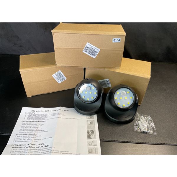 Lot of 3 Boxes of 360-Degree Wireless LED Motion Sensor Lights - 2 Per Box/8 Total - Brand New!