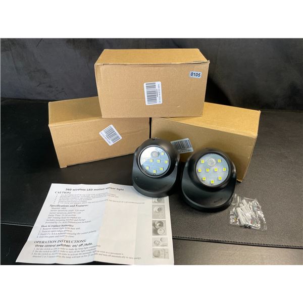 Lot of 3 Boxes of 360-Degree Wireless LED Motion Sensor Lights - 2 Per Box/8 Total - Brand New!