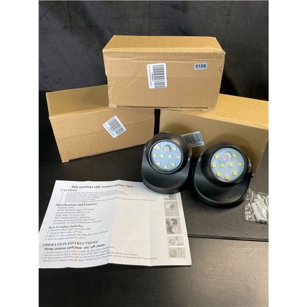 Lot of 3 Boxes of 360-Degree Wireless LED Motion Sensor Lights - 2 Per Box/8 Total - Brand New!