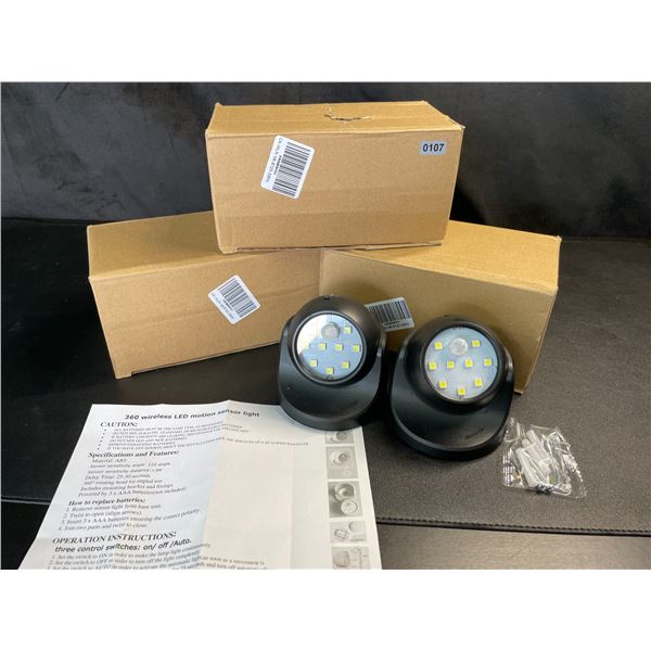 Lot of 3 Boxes of 360-Degree Wireless LED Motion Sensor Lights - 2 Per Box/8 Total - Brand New!