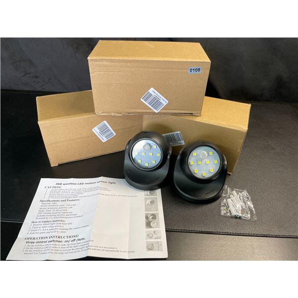 Lot of 3 Boxes of 360-Degree Wireless LED Motion Sensor Lights - 2 Per Box/8 Total - Brand New!