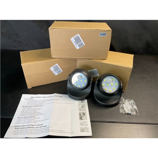 Lot of 3 Boxes of 360-Degree Wireless LED Motion Sensor Lights - 2 Per Box/8 Total - Brand New!