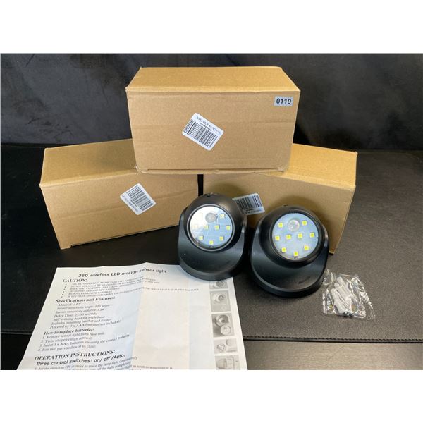 Lot of 3 Boxes of 360-Degree Wireless LED Motion Sensor Lights - 2 Per Box/8 Total - Brand New!