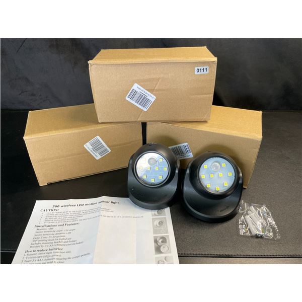 Lot of 3 Boxes of 360-Degree Wireless LED Motion Sensor Lights - 2 Per Box/8 Total - Brand New!