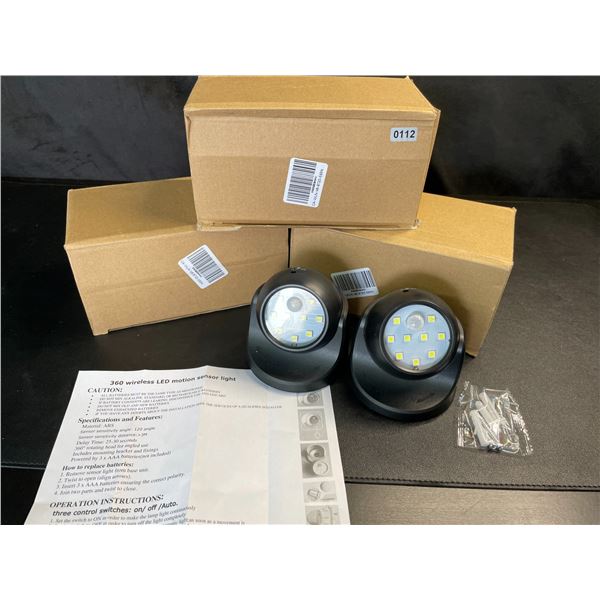 Lot of 3 Boxes of 360-Degree Wireless LED Motion Sensor Lights - 2 Per Box/8 Total - Brand New!