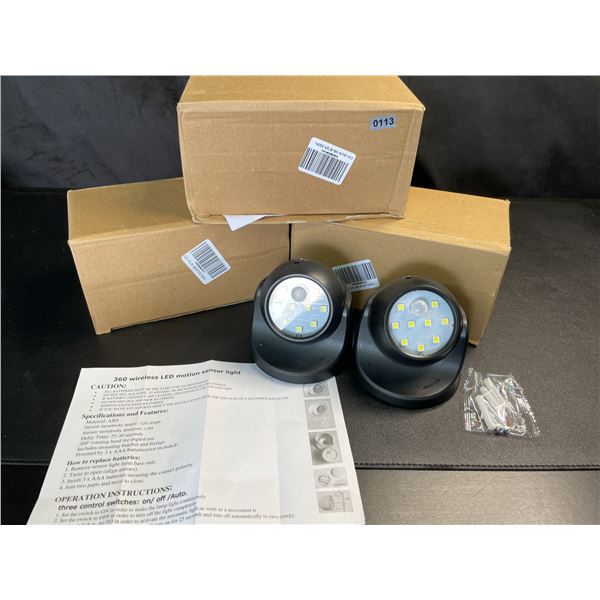 Lot of 3 Boxes of 360-Degree Wireless LED Motion Sensor Lights - 2 Per Box/8 Total - Brand New!
