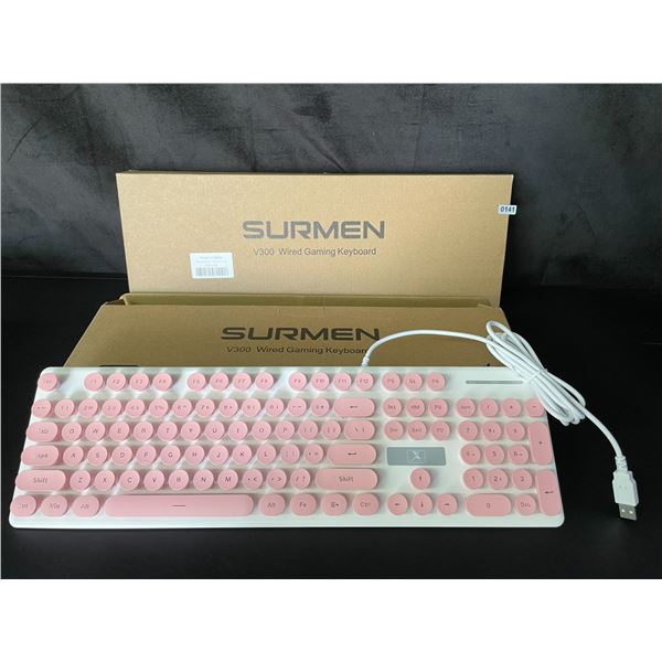 Lot of 2 Surmen V300 Wired Gaming Keyboards - Pink/White - Brand New