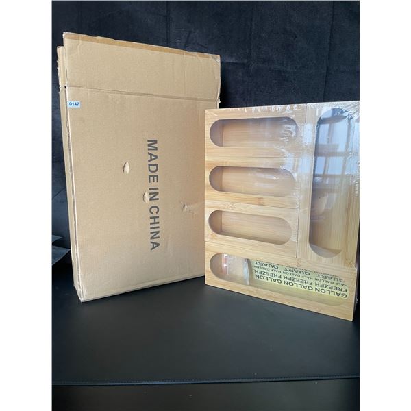 Lot of 1 Bamboo/Wooden Assorted Sized Ziploc Bag Drawer Organizer -12 x 15 inch - Brand New!