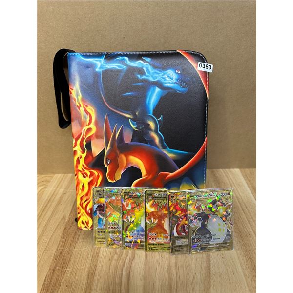 Lot of 1 Leather Charizard Binder with 100 Assorted Pokemon Cards