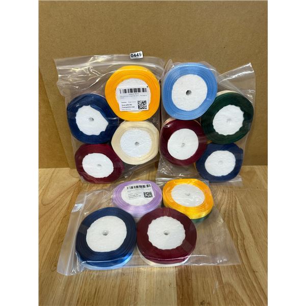 Lot of 3 8PC Packs of Satin Ribbon - Assorted Colours