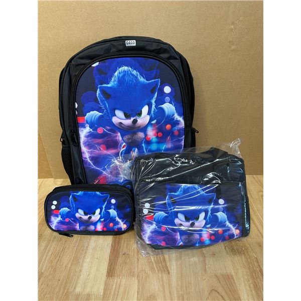 Lot of 1 Sonic Backpack School Set - 3 Pieces Pencil Case Backpack and Lunchbag