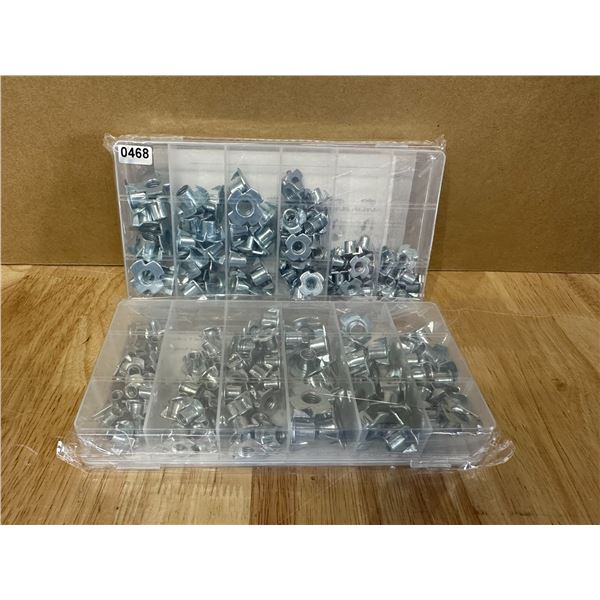 Lot of 2 Boxes of 4 Prong T Blind Nuts in Assorted Sizes - See photos for sizing