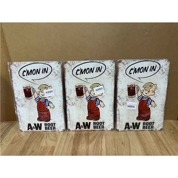 Lot of 3 Cmon In AandW Root Beer Signs