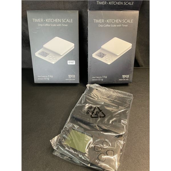 Lot of 2 Kitchen Scales/Drip Coffee Scales with Timers - Brand New! (3kg Capacity)