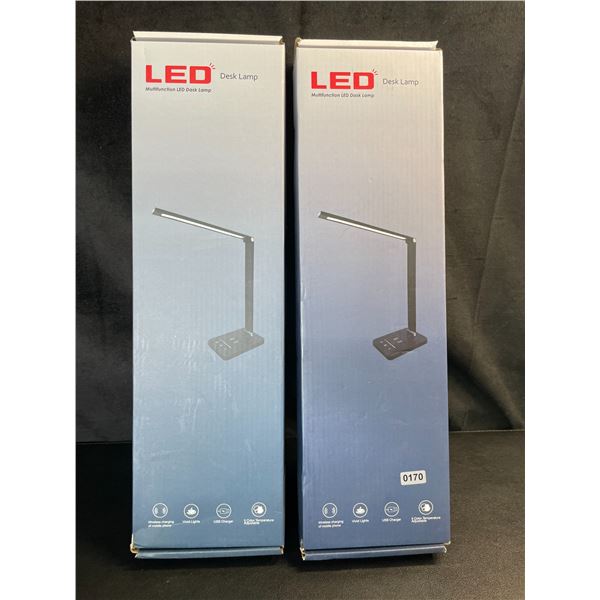 Lot of 2 LED Multifunction Desk Lamps with Wireless Charging Bases - Brand New!
