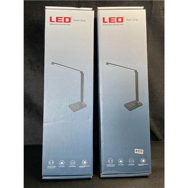 Lot of 2 LED Multifunction Desk Lamps with Wireless Charging Bases - Brand New!