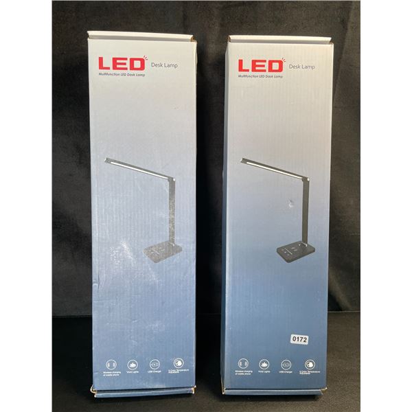 Lot of 2 LED Multifunction Desk Lamps with Wireless Charging Bases - Brand New!
