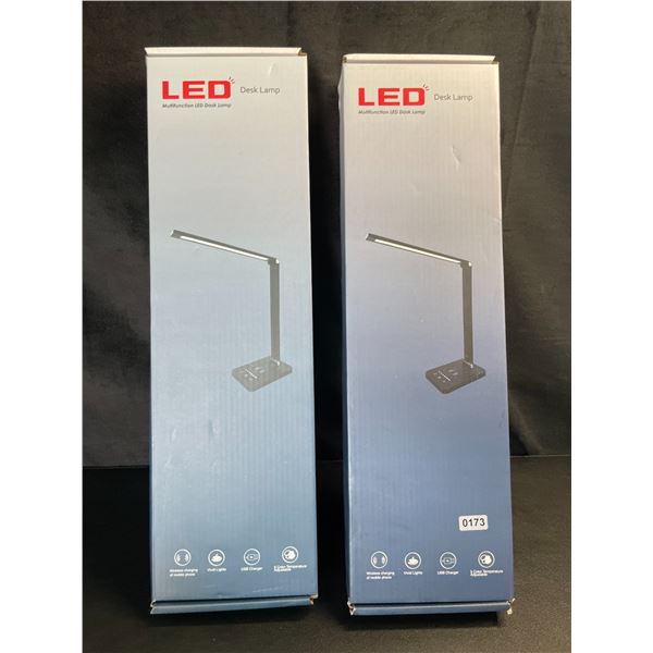 Lot of 2 LED Multifunction Desk Lamps with Wireless Charging Bases - Brand New!