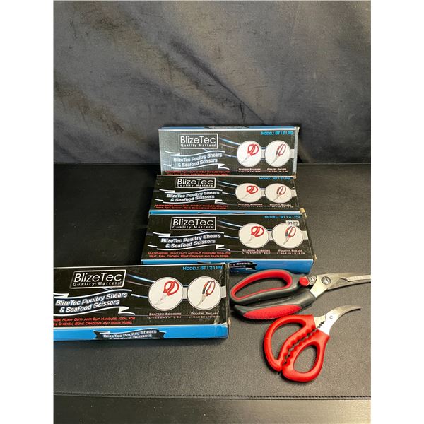 Lot of 4 Boxes of BlizeTec Poultry Shears & Seafood Scissors - 2 Pairs Per Box/8 Total - Brand New